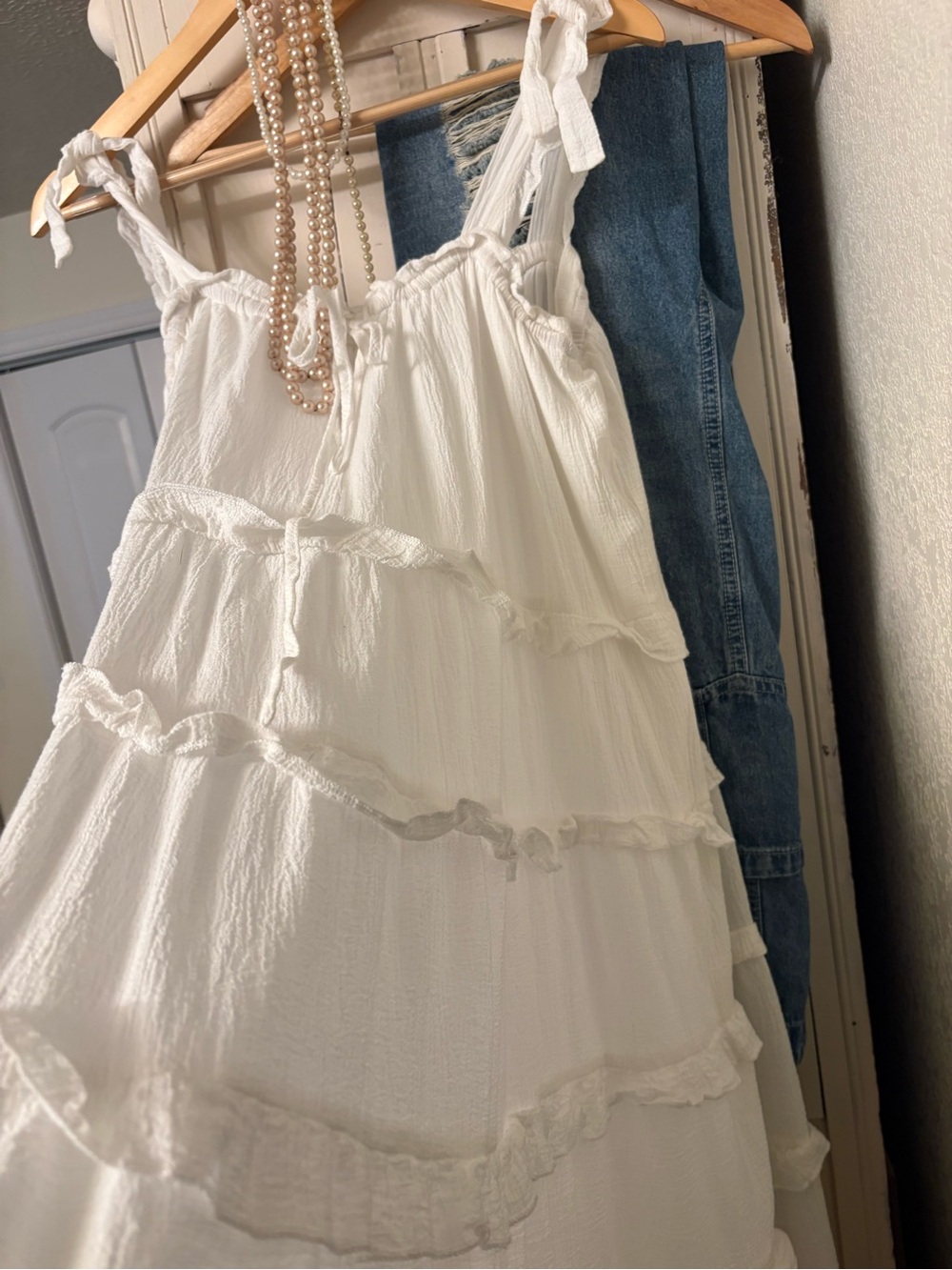 p cill White Tiered Ruffle Sundress with Tie Straps